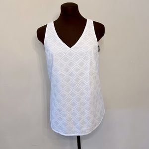 Theory White Mayln Eyelet Vneck Sleeveless Tank Top Zip Up Blouse Size P EUC